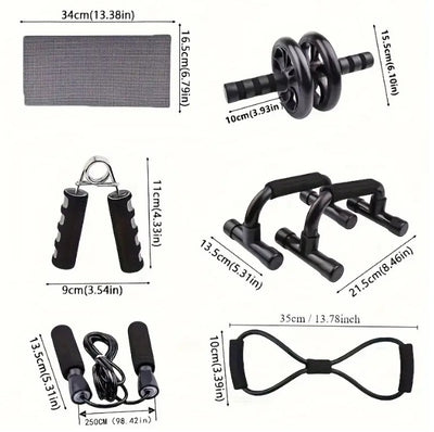 7pcs Strength Training Set  Webbing, 2 Push Up Tools, Grip Reinforcement, Type 8 Tension Rope, Jump Rope, And Kneeling Pad